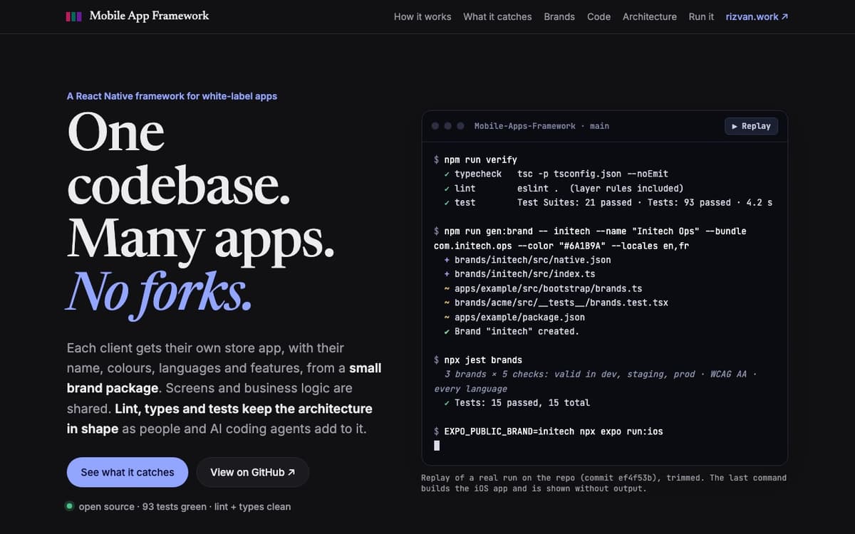 Screenshot of Mobile App Framework